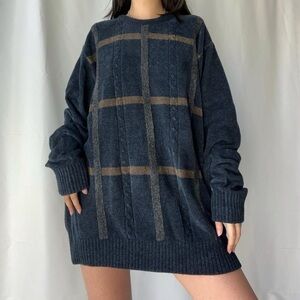 Dockers oversized plaid navy knit sweater